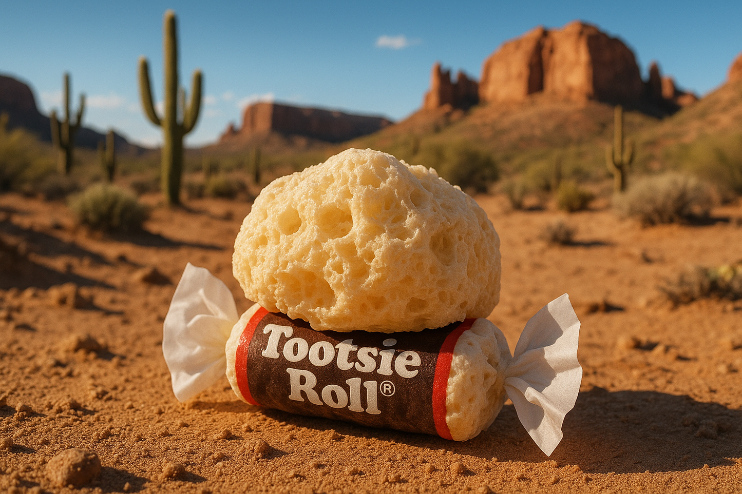 make a freeze dried tootsie roll picture in teh desert of arizona light and fluffy